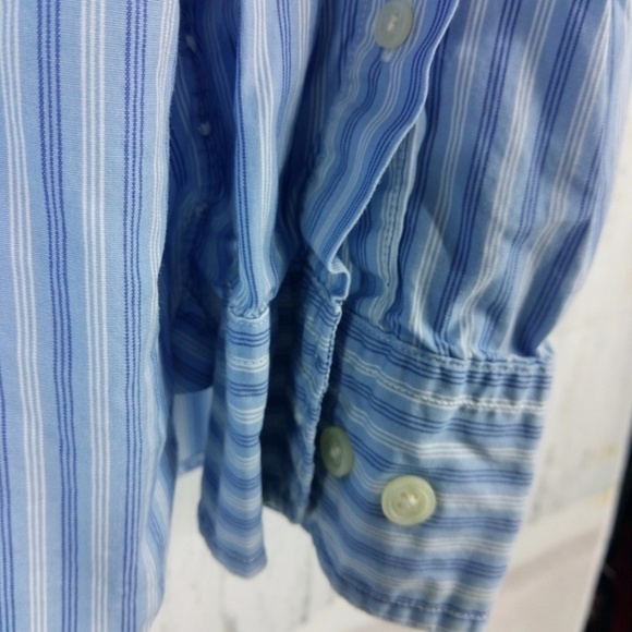 J Crew White Blue Striped Button Front Shirt L - Picture 6 of 6